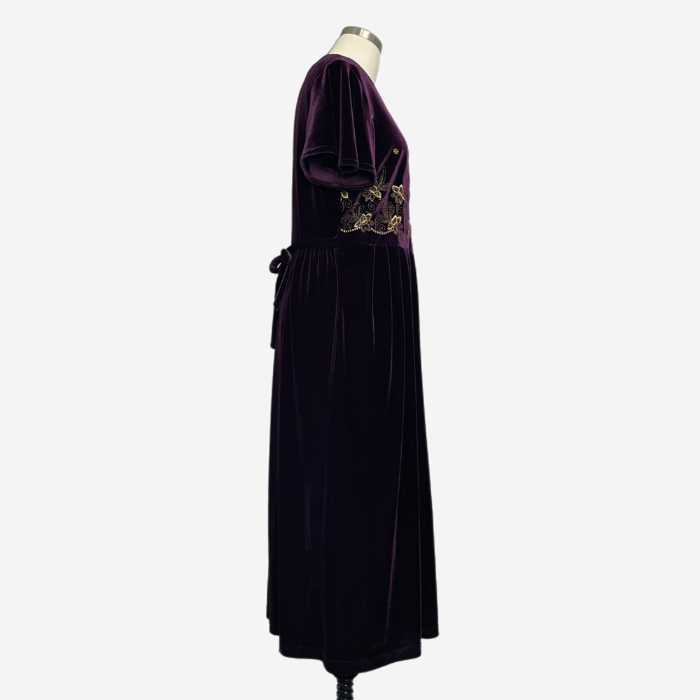 Vintage 90s Another Thyme Plum purple velvet floral embroidered midi medieval L - Picture 5 of 11